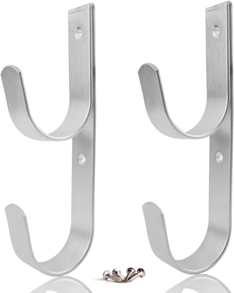 2 Pack Heavy Duty Silver Aluminium Pool Pole Hangers Hooks Rust Resistant