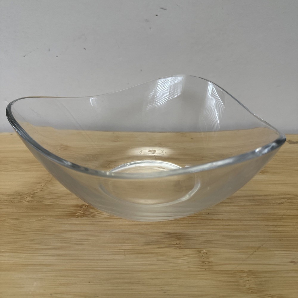 Glass Salad Bowl Single Serving Dish Tri Wave Modern 9.25”