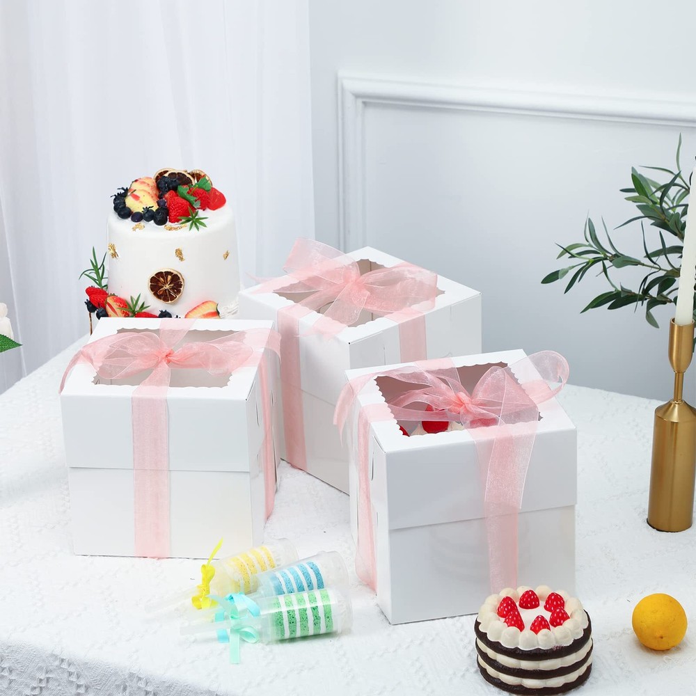 20pcs 8x8x8 Inches Cake Boxes with Window White Bakery Dessert Boxes Square C...