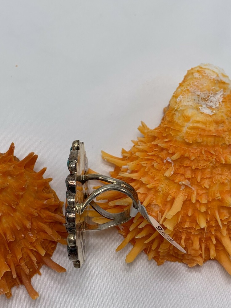 ORANGE SPINY ~ TURQUOISE ~ STERLING SILVER ~ RING (7.75)