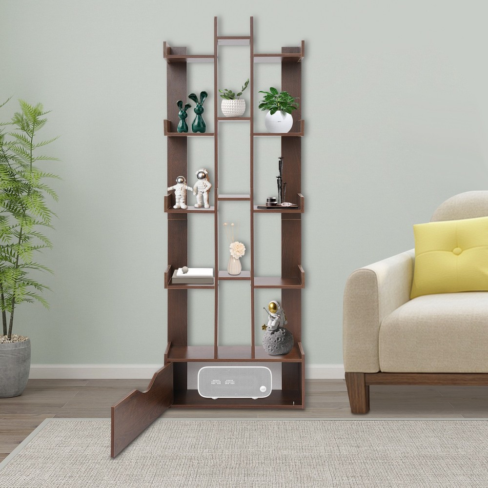 15-Compartment Bookcase Floor Standing Bookcase Book Storage Rack with Cabinet