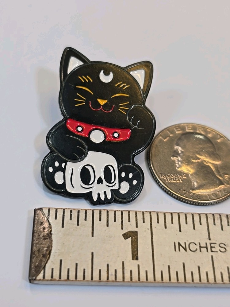 Lucky Black Cat With Skull Lapel Pin