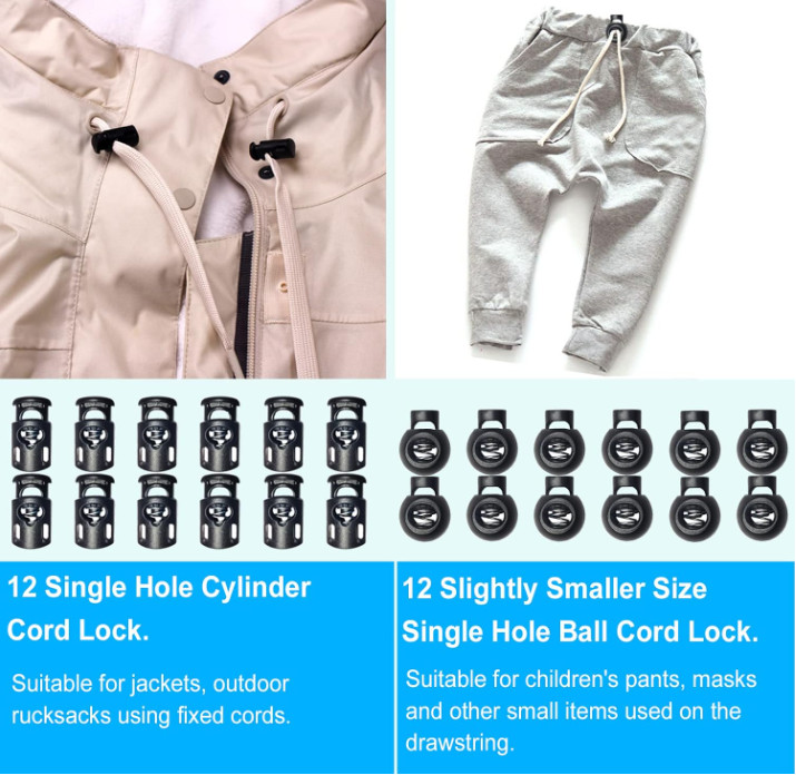 48pcs Upgraded Plastic Cord Lock, Cord Locks - Draw String Clip with Spring Tog