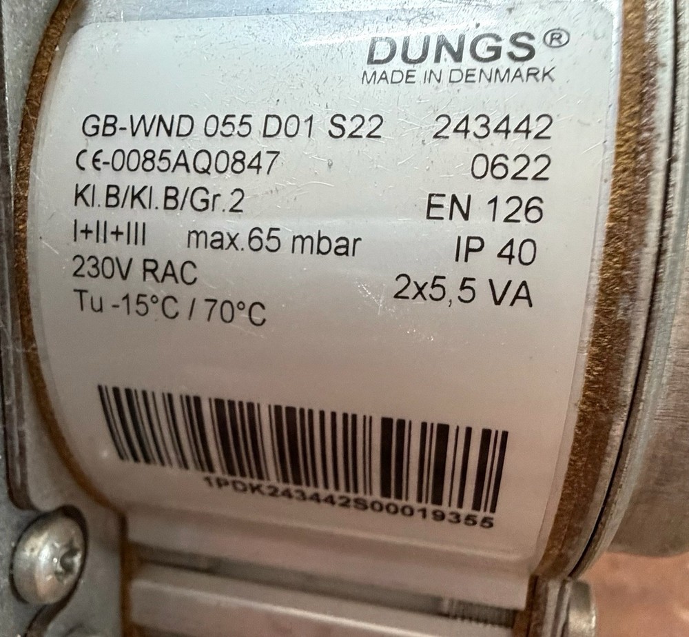 Dungs GB-WND 055 D01 S22 Gas Valve 230V 65mbar EN126 IP40 Rational