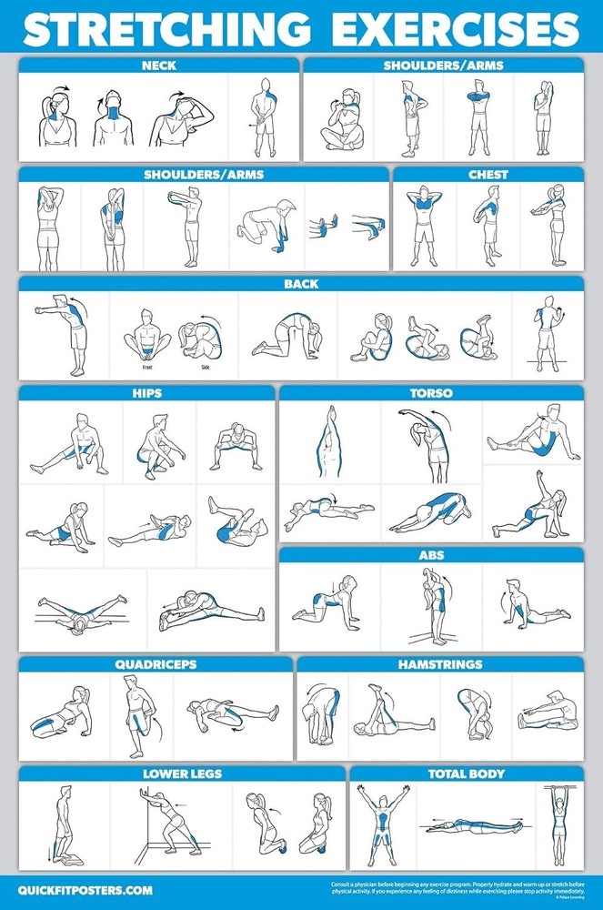 Stretching Workout Exercise Poster - Stretch Routine (Laminated, 18" x 24")