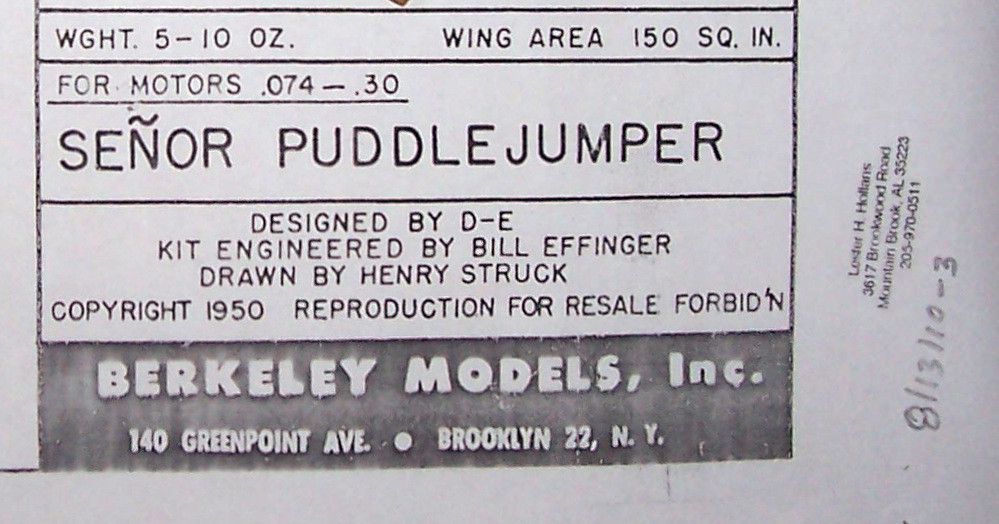 Berkeley PUDDLE JUMPER Sr & PROFILE 1/2A PLANS to Build TWO UC Model Airplanes
