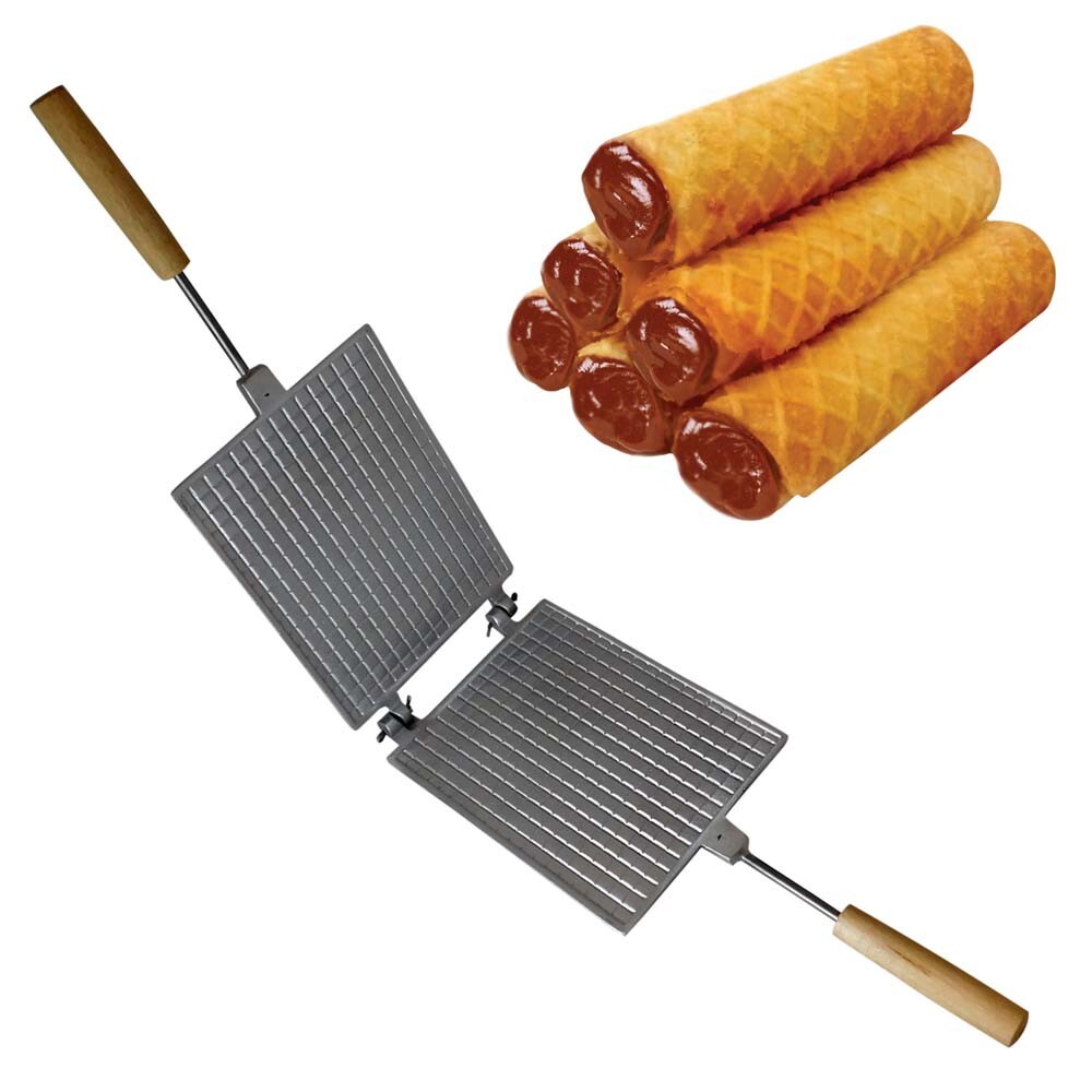 RECTANGULAR ALUMINUM WAFFLE IRON FOR WAFFLE ROLLS MAKING ON THE STOVE