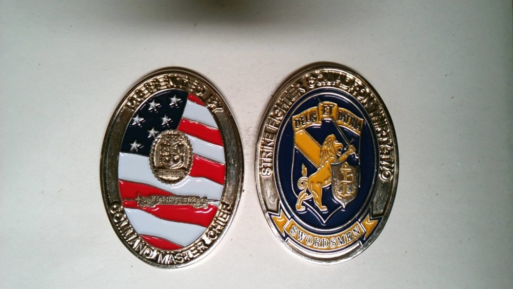 CHALLENGE COIN STRIKE FIGHTER SQUADRON THIRTY TWO SWORDSMEN COMMAND MASTER CHIEF
