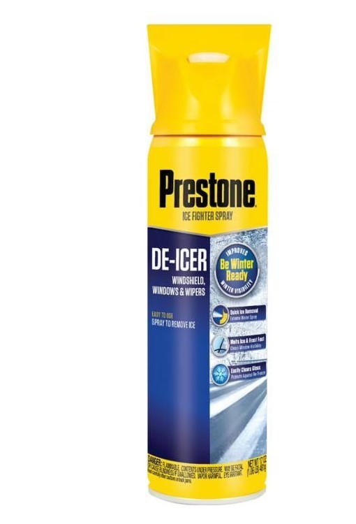 Prestone Windshield, Windows & Wiper De-Icer Spray with Ice Scraper Top, 17 oz