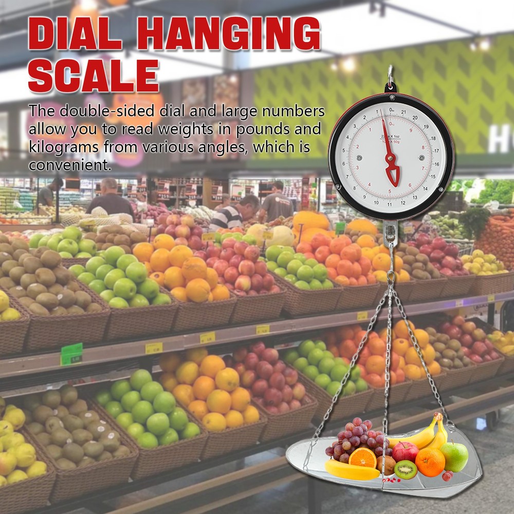 22lbs Double-sided Supermarkets Dial Hanging Scale Circular Hanging Scale