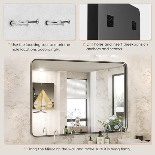 Black Metal Framed Vanity Rounded Rectangle 30"L x 22"W Matte Black Modern