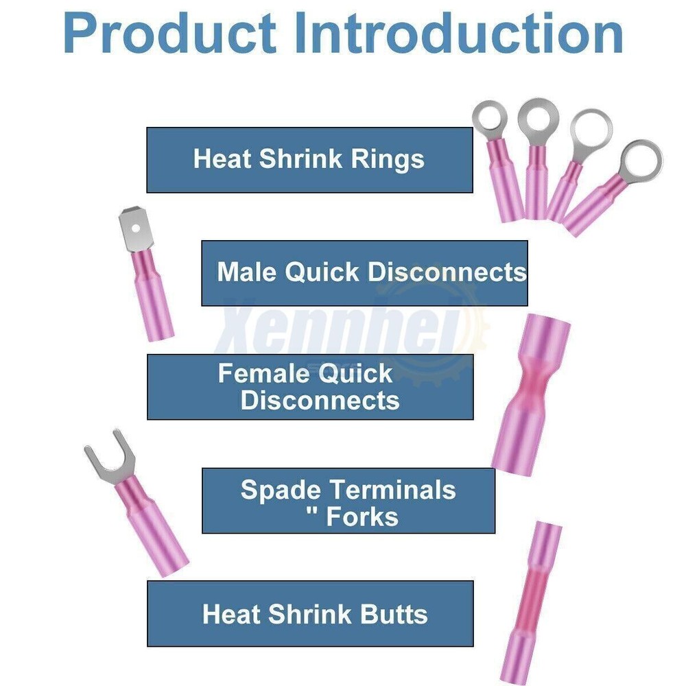 250x Heat Shrink Wire Connectors Electrical Ring Fork Spade Crimp Terminals Kit