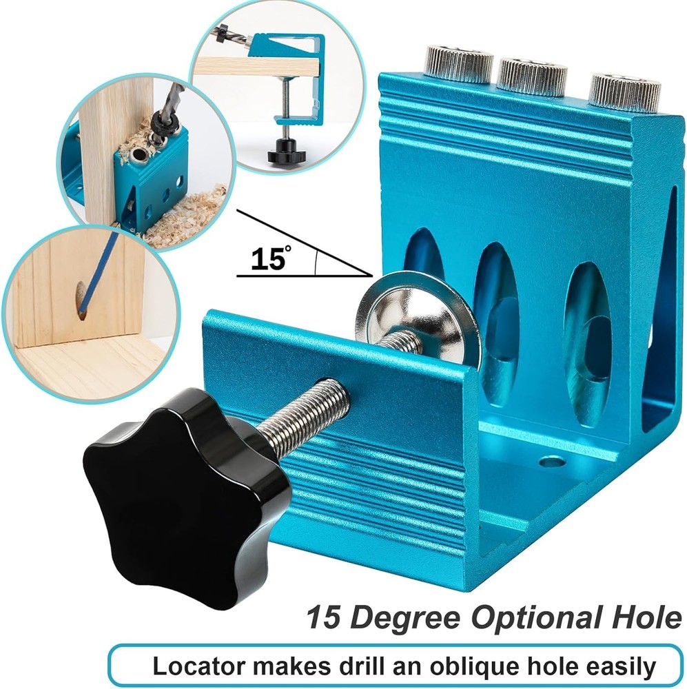 Pocket Hole Jig Kit with 3 Drill Hole Guide Pocket Drill Hole System
