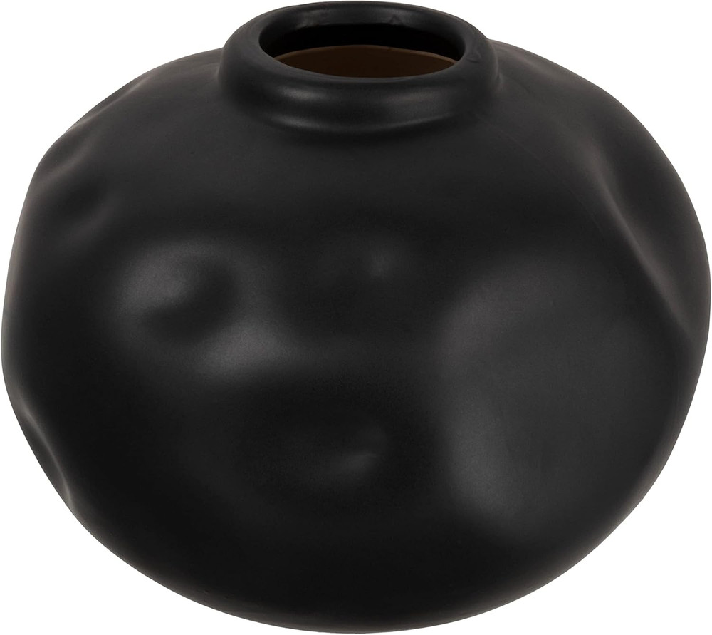 Pinched Organic Shape Terracotta Vase, Matte Black