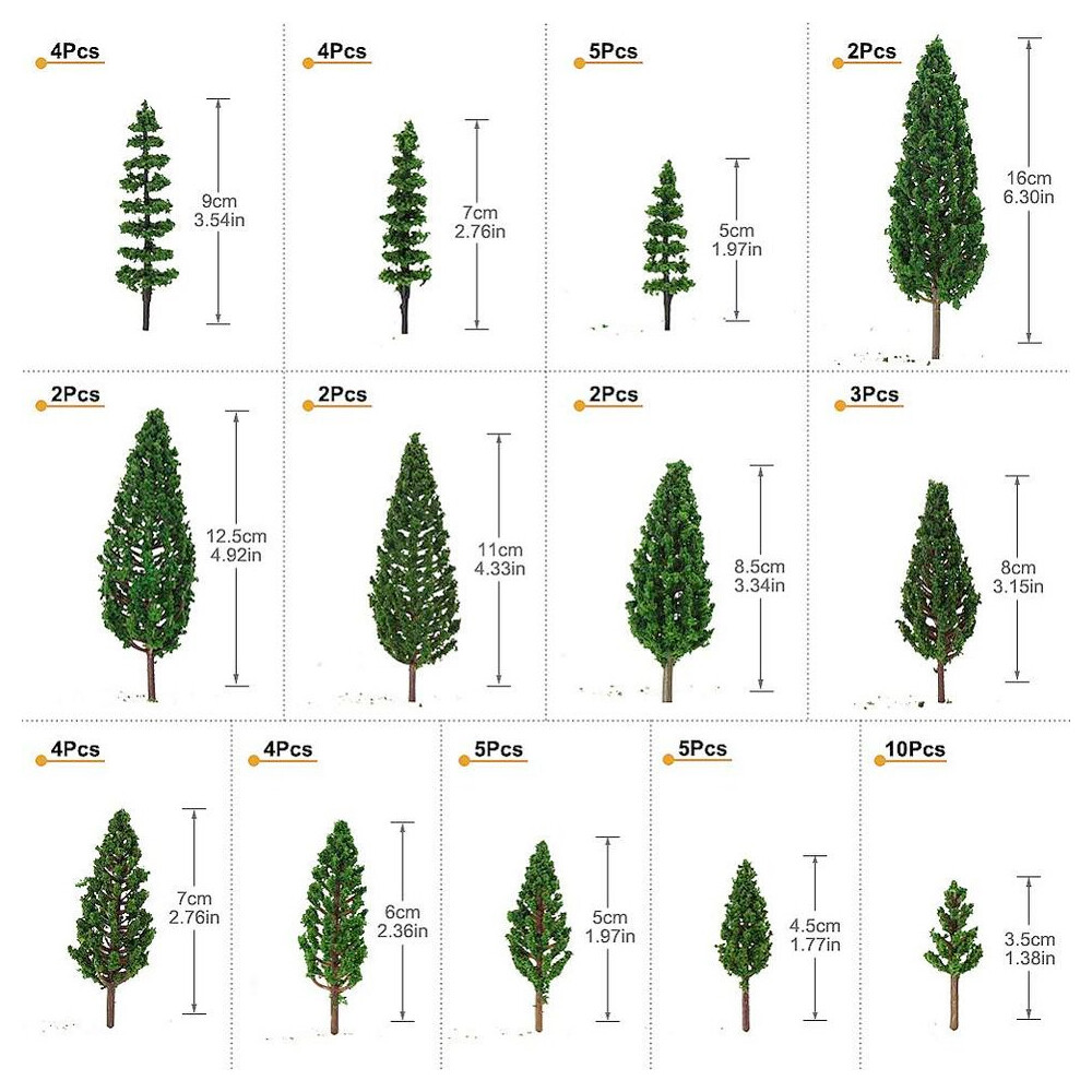 52pcs Model Trees Set Dark Green Plastic for Train Model Hobby Diorama Scenes