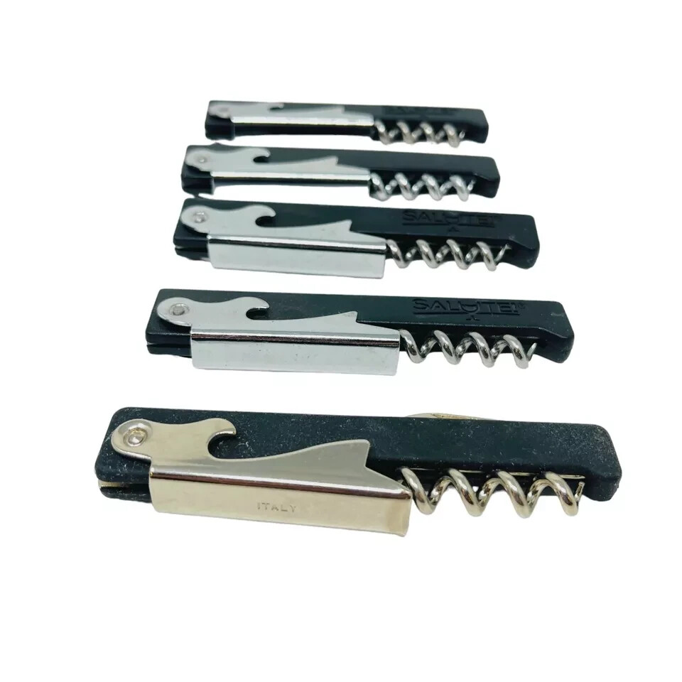 5 Pcs Salute Black Folding Corkscrew Wine Bottle Opener, Foil Cutter