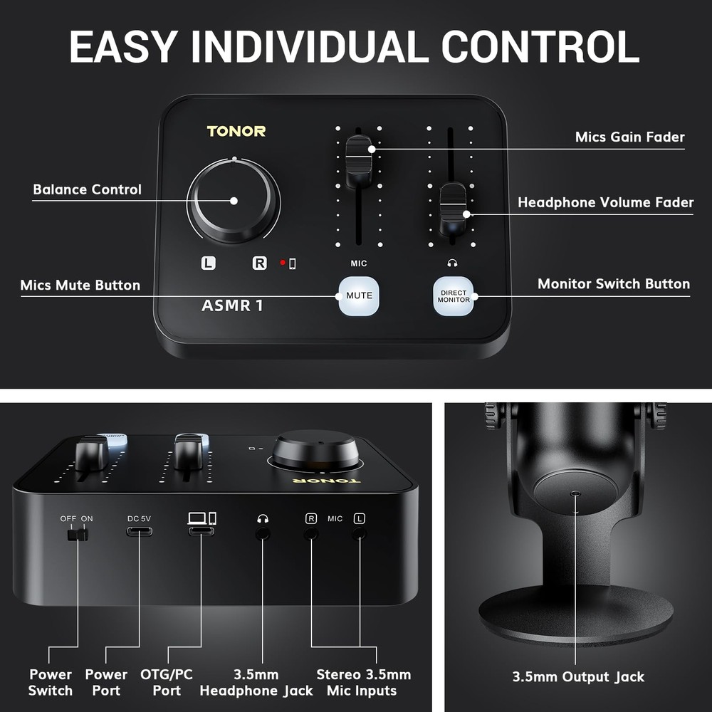 ASMR Microphone Equipment Bundle with Audio Interface, Immersive 3D Stereo Au...