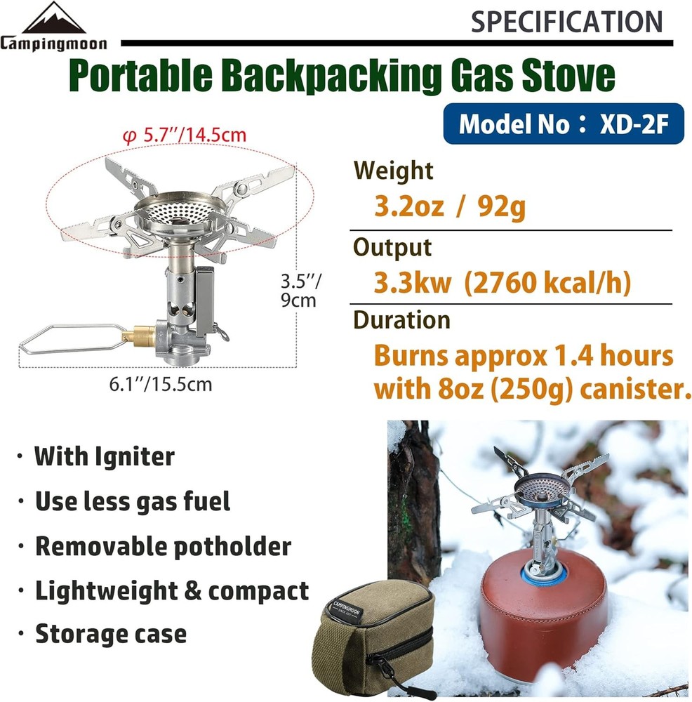 CAMPINGMOON Canister Top Stove Portable Compact Foldable w/Micro Regulator