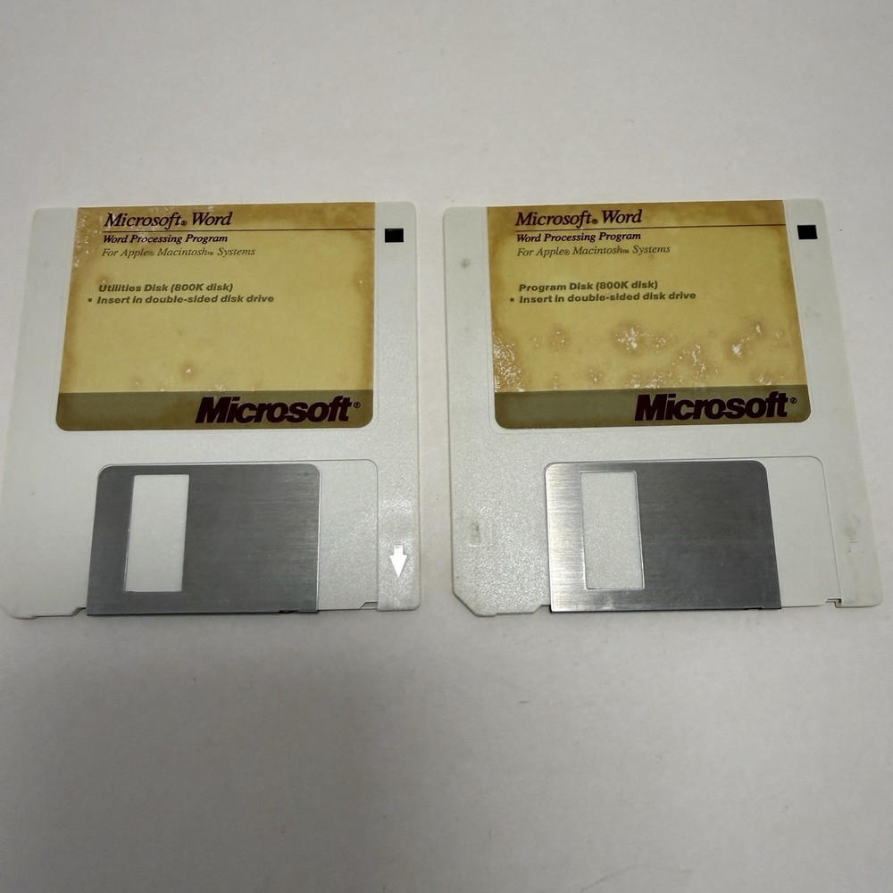 Vintage Microsoft Word 3.0 Apple Macintosh 800K Floppy Disks Program & Utilities