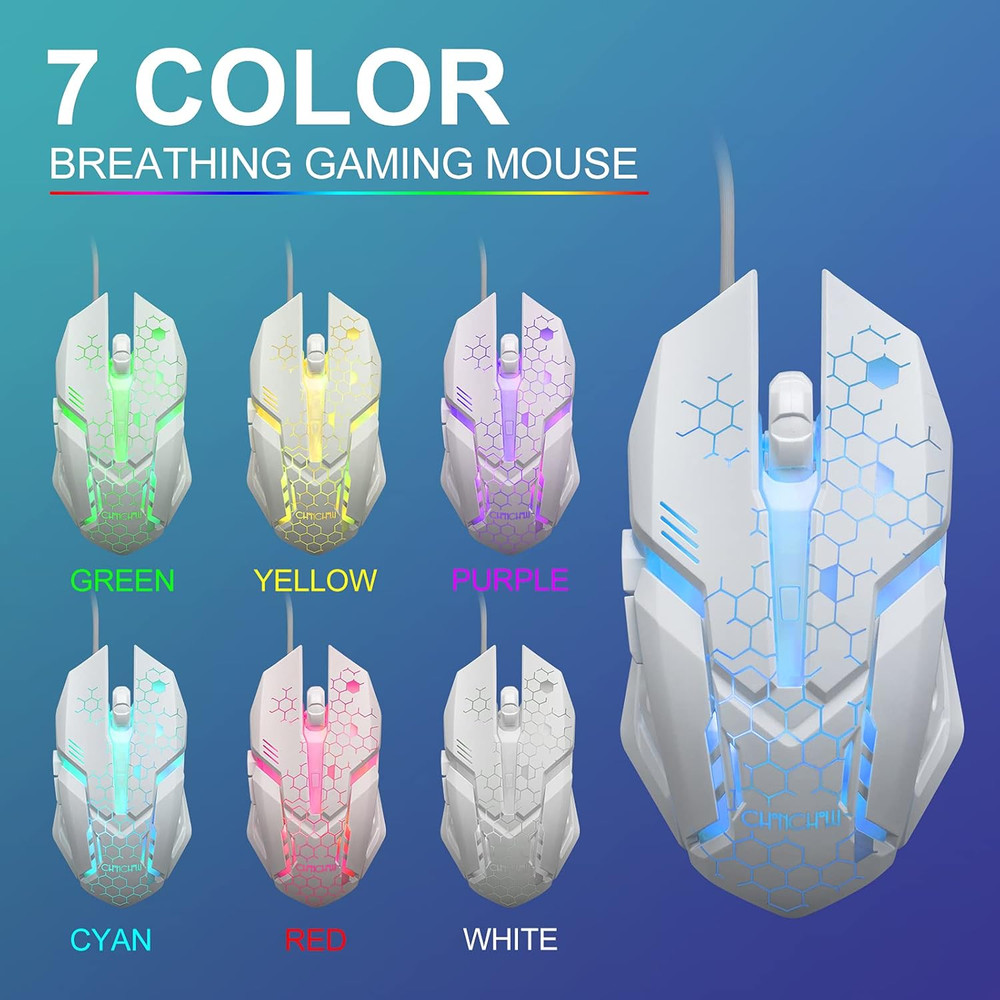 CHONCHOW LED Keyboard and Mouse, 104 Keys Rainbow Backlit White