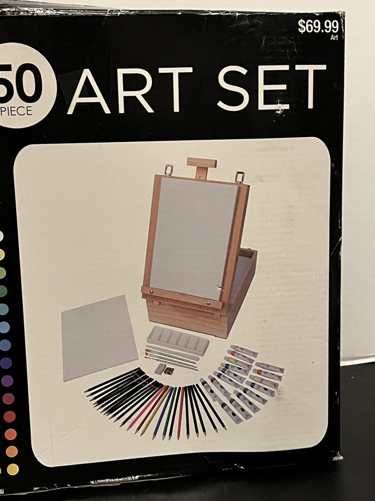 Master Touch Art Set 50pc Multimedia W/ Easel Box Gift Never Used Art Set Draw