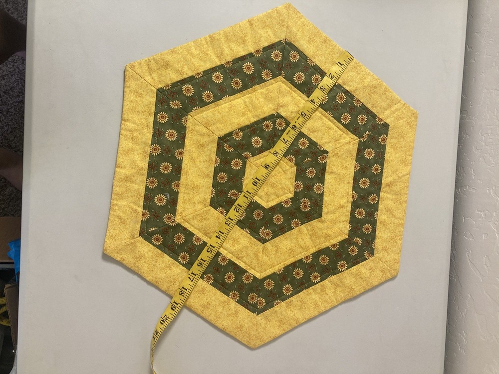 Handmade Quilted Table Topper Sunflowers Floral Striped Patchwork Hexagon