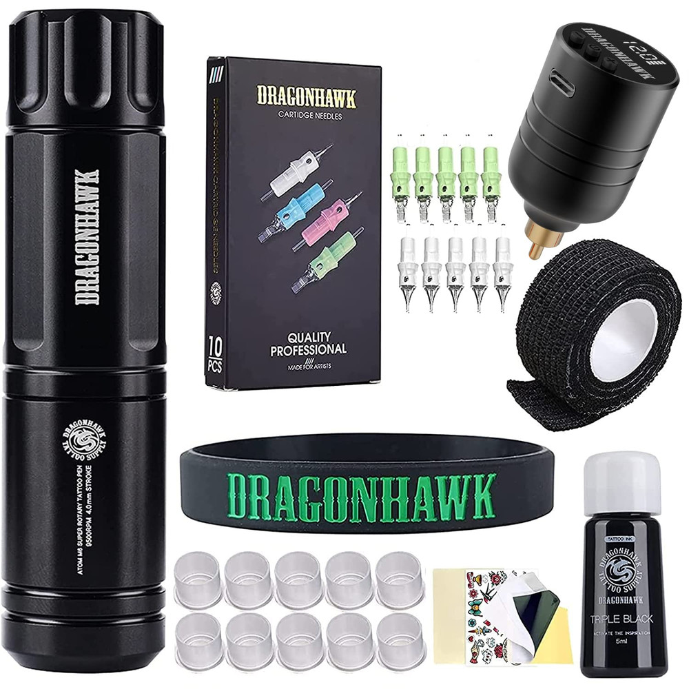 Dragonhawk Tattoo Kit Wireless Beginner Tattoo Gun Machine Kit Complete Tattoo C