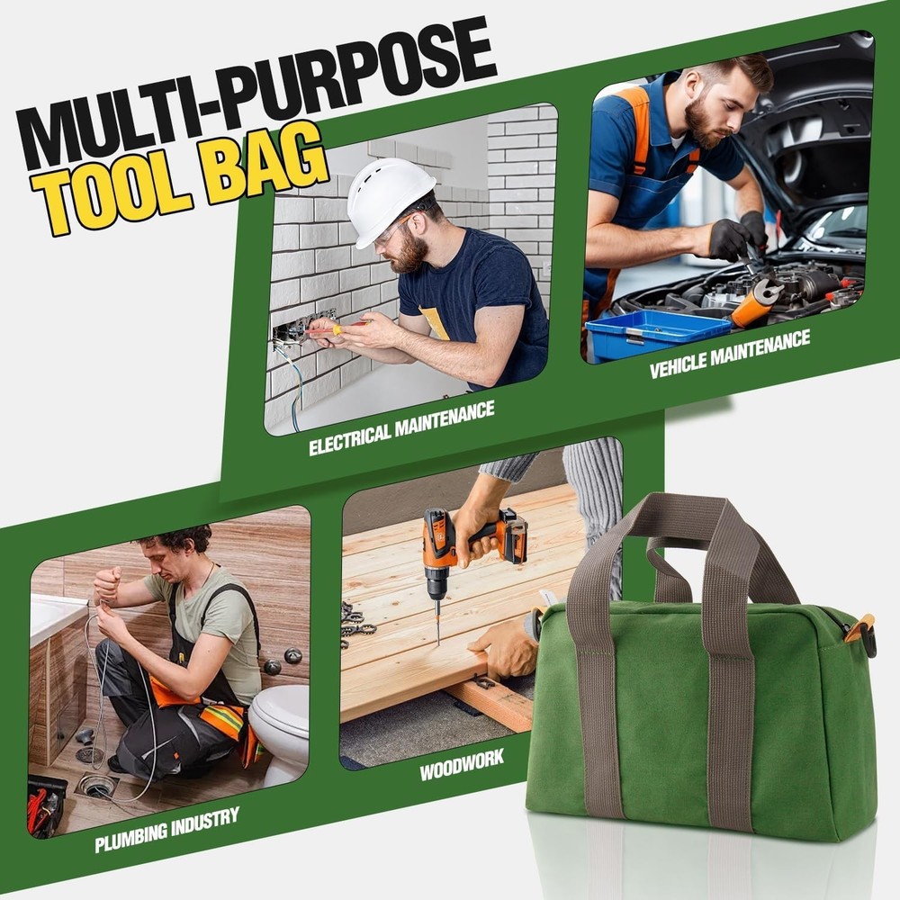 Small Tool Bag, Canvas Tool Storage Bag, Large Capacity Multipurpose Zipper S...