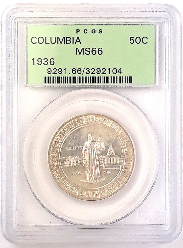 1936 Columbia Commemorative 90% Silver Half Dollar ~ PCGS ~ MS66