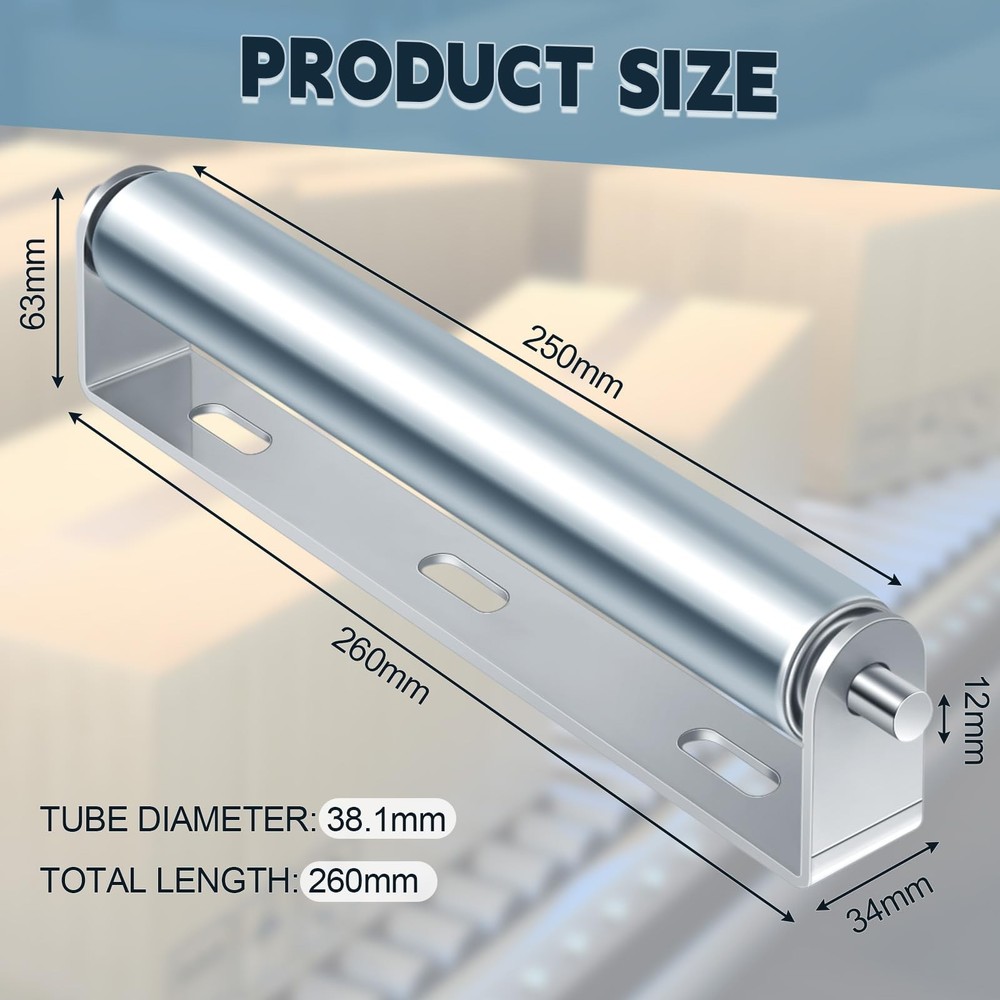 Therwen 4 Sets 1.5'' Diameter Conveyor Rollers with Stands 10'' silver