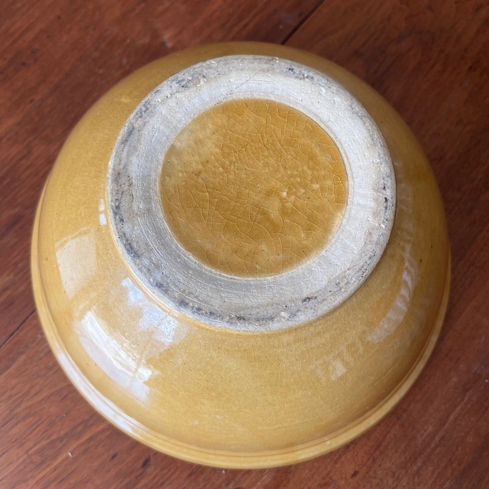 Vintage Yellow Ware Stoneware Pottery Mixing Bowl