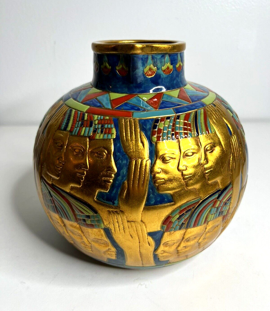 RARE Egyptian Style Polychrome Ceramic Veronese Jug Pitcher Summit Collection