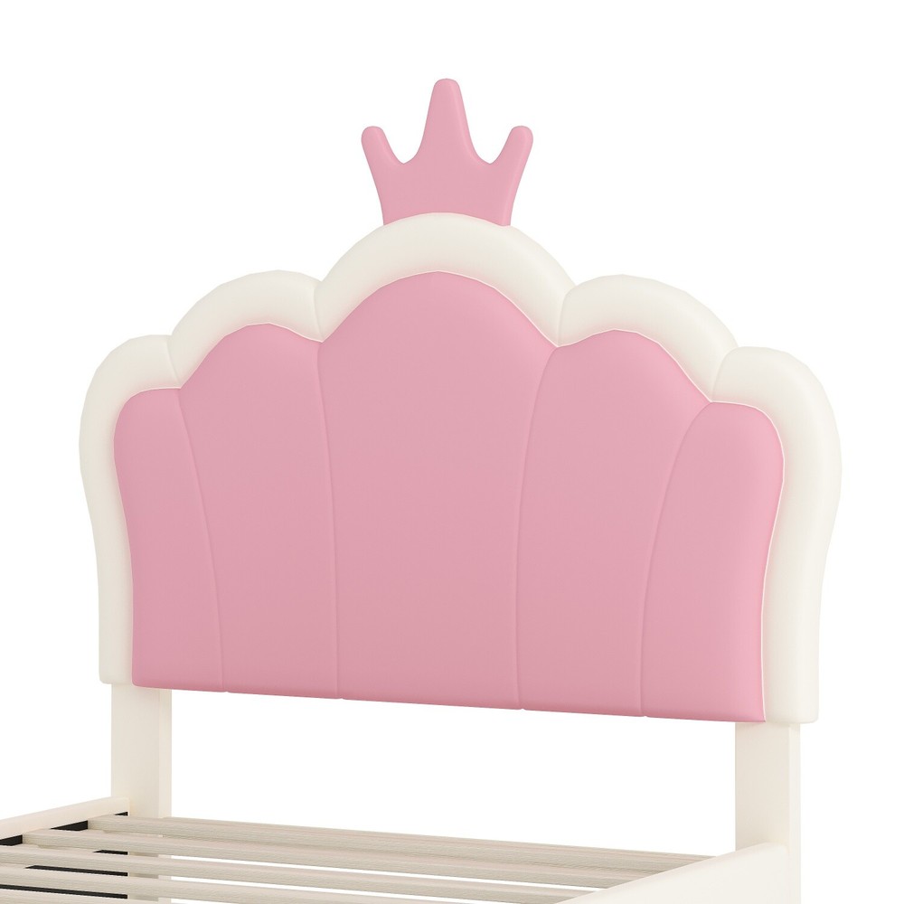 Twin/Full Size Bed Frame PU Upholstered Platform Bed w/ Headboard