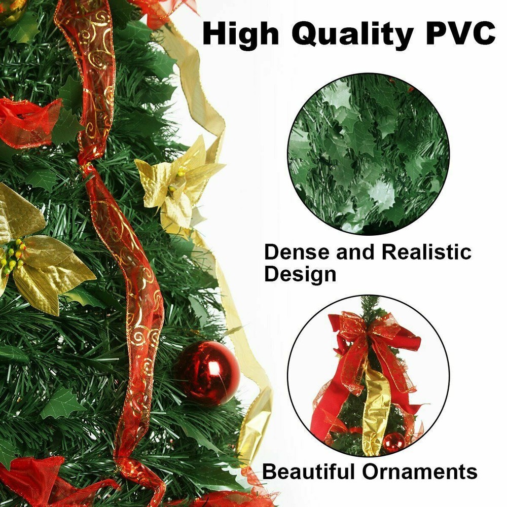 6ft Pop Up Pre Lit Christmas Tree Pull Up Xams Decor Tree 200 Lights Collapsible