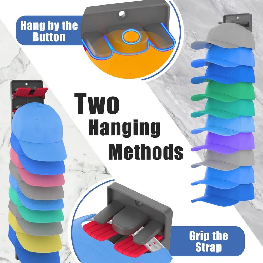 Hat Organizer for Baseball Caps 2 Packs with Built Spring Clips - Wall Mount ...