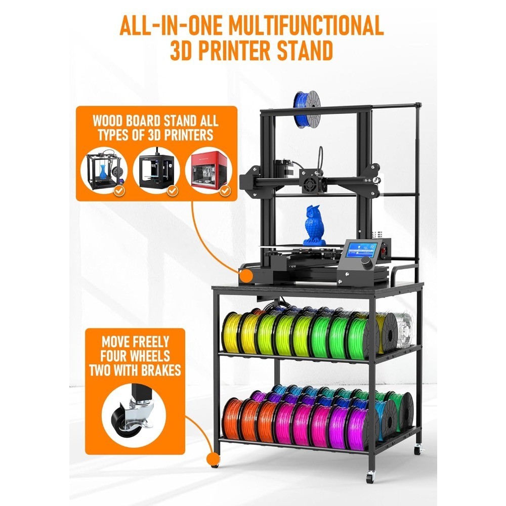 3D Printer Stand with 3-Tier Filament Storage Rolling Printer Desk with Wheels