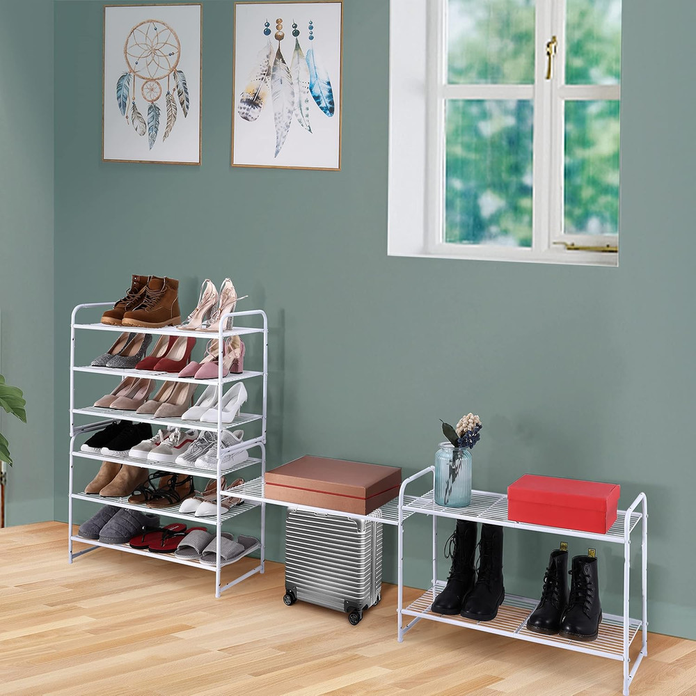 3-Tier Stackable Shoe Rack, Expandable & Adjustable Shoe Shelf Storage Organizer