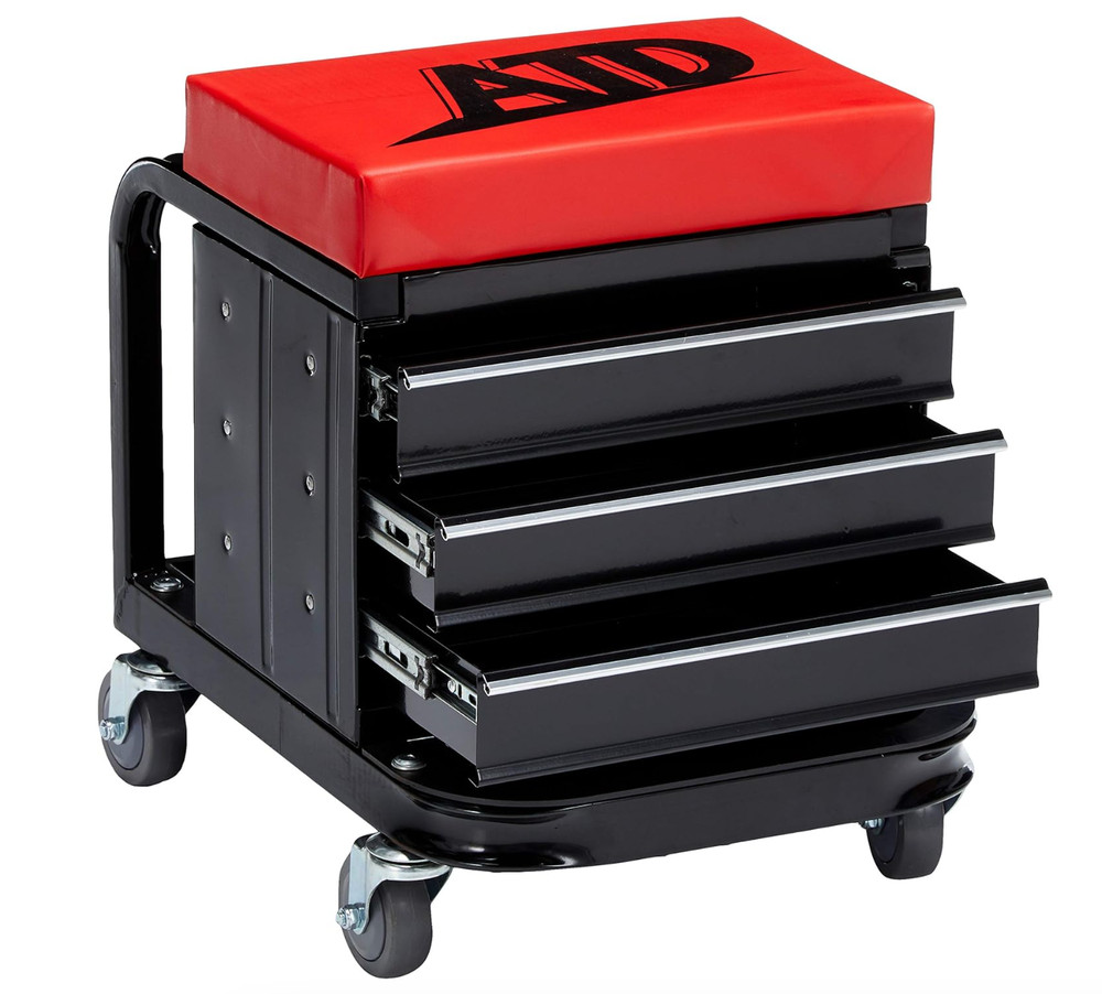 Mechanics Red Work Stool Garage Seat Creeper Shop Rolling Toolbox Glider Storage