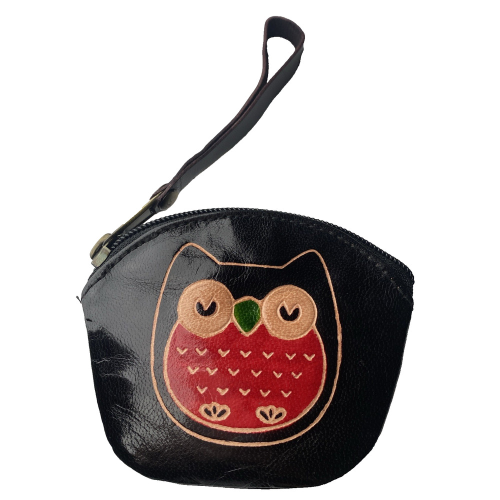 Genuine Tooled Leather Owl Set: Wallet, Mirror, Lipstick Case Preowned
