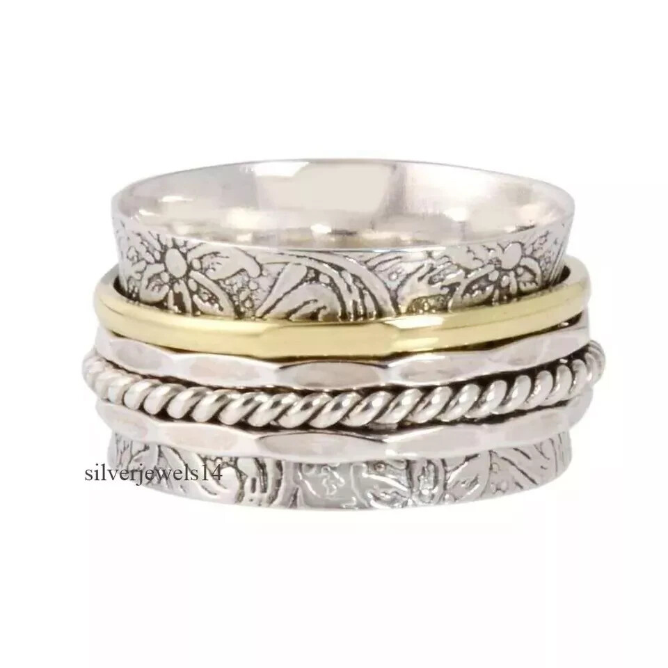 Solid 925 Sterling Silver Meditation Statement Spinner Gift Ring All Size R290