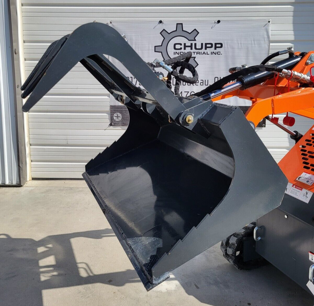 44" Heavy Duty Mini Skid Steer Flat Bottom Grapple Bucket  Hydraulic Attachment