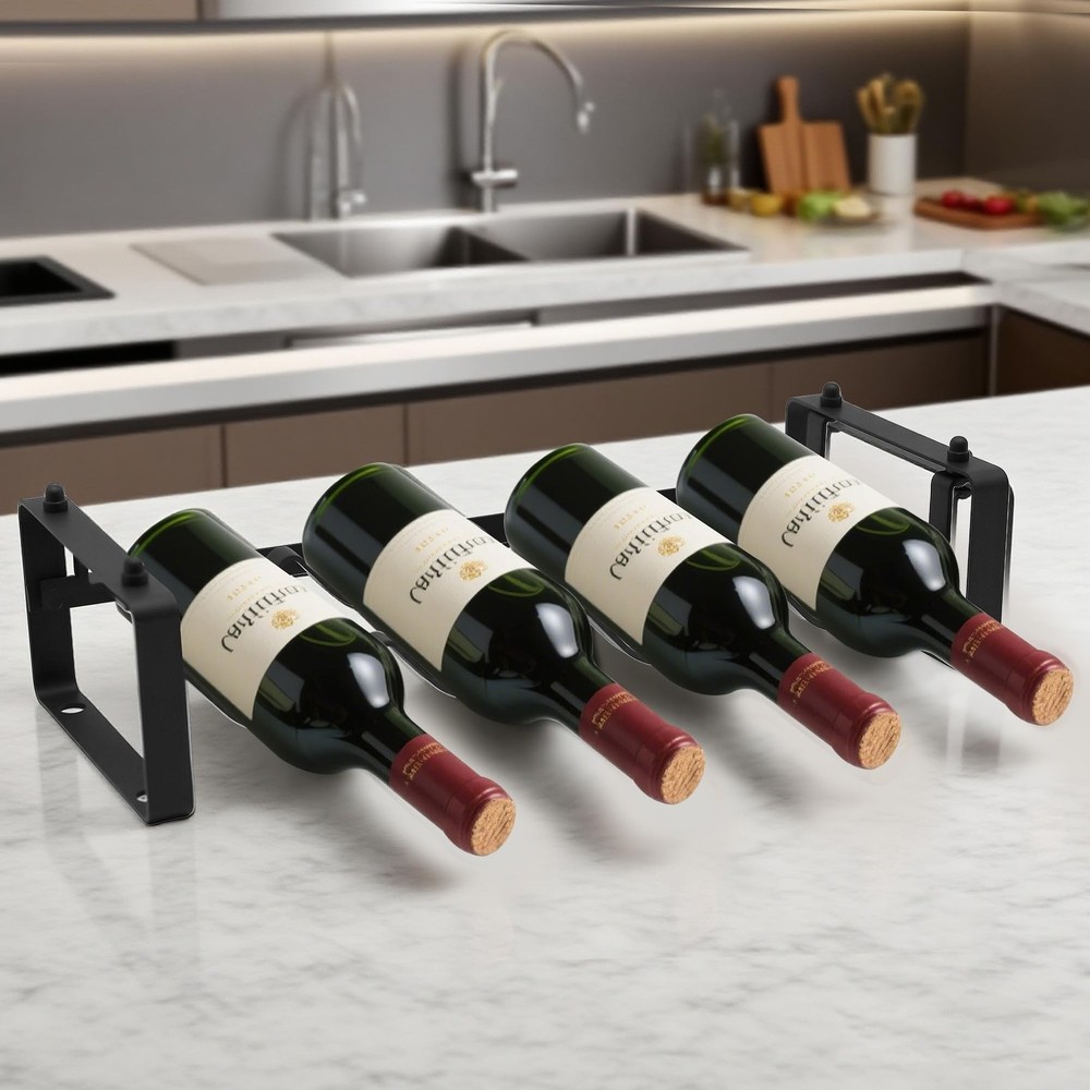 Stackable 4 Bottles Wine Rack – Compact Metal Wine Holder for Countertop,