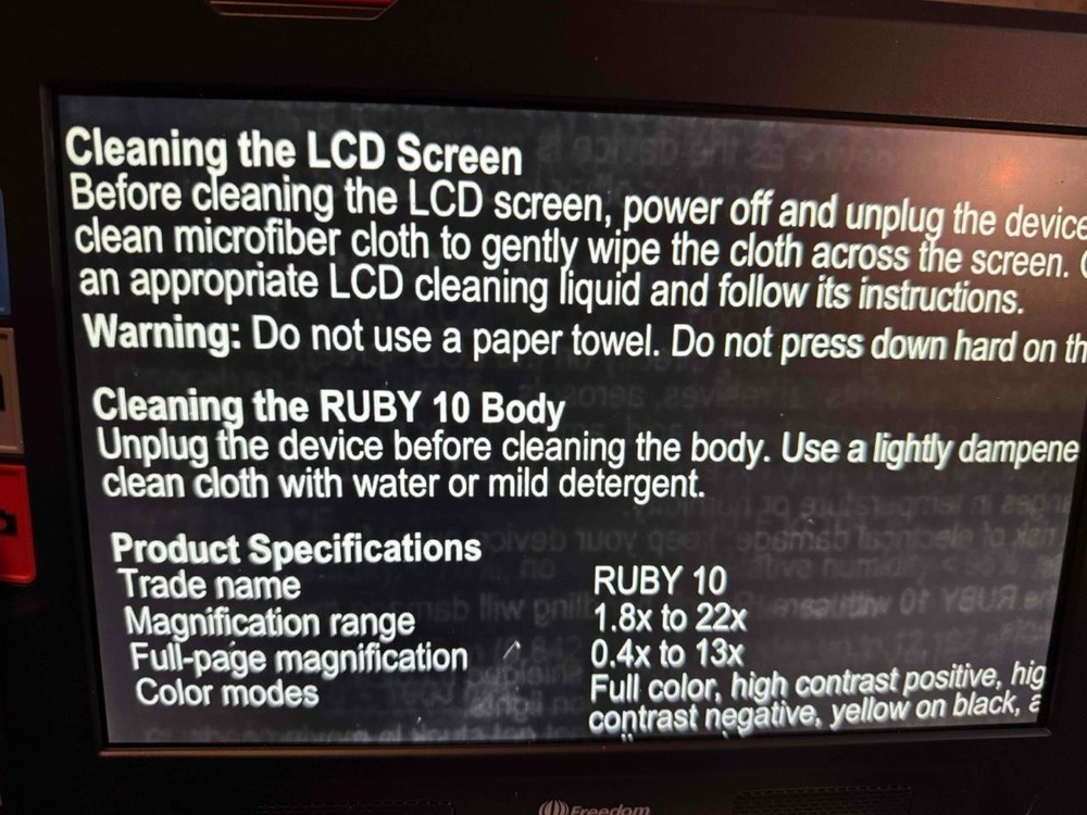 Freedom Scientific Ruby 10 Inch Touch Screen Video Handheld Tabletop Magnifier