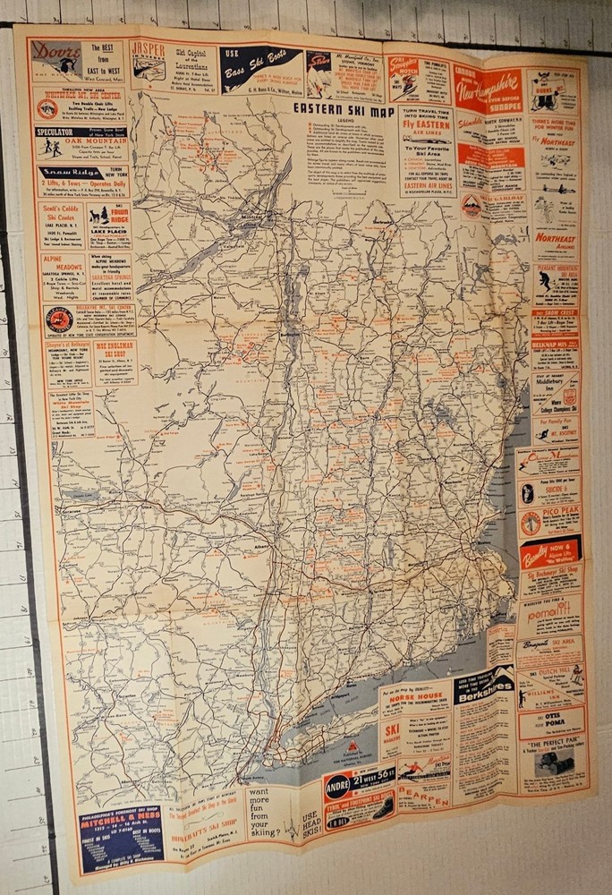 1958 EASTERN SKI MAP GUIDE. See Description For More.