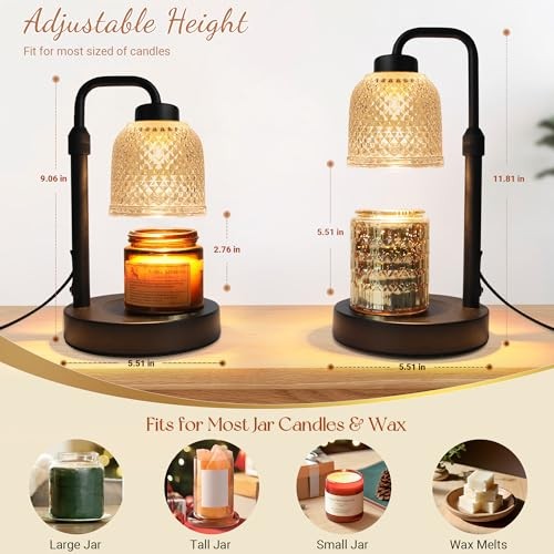 Candle Warmer Lamp with Timer, Dimmable Adjustable Height Candle Coalblack