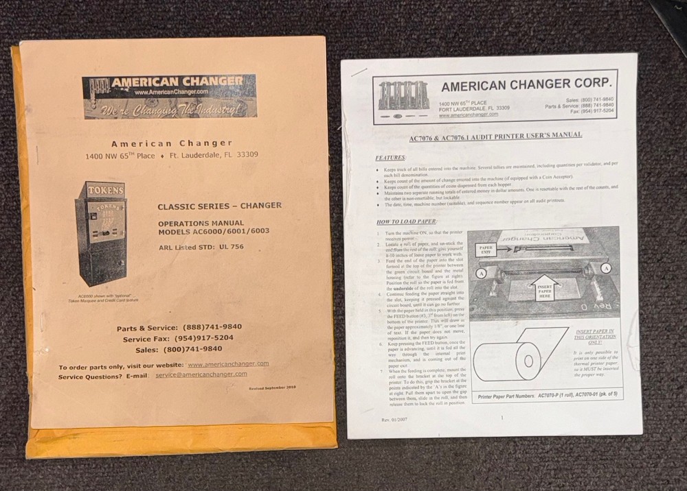 ONE MAIN PCB & POWER PCB & AUDIT PCB WITH PRINTER FOR AC6000 AMERICAN CHANGER WO