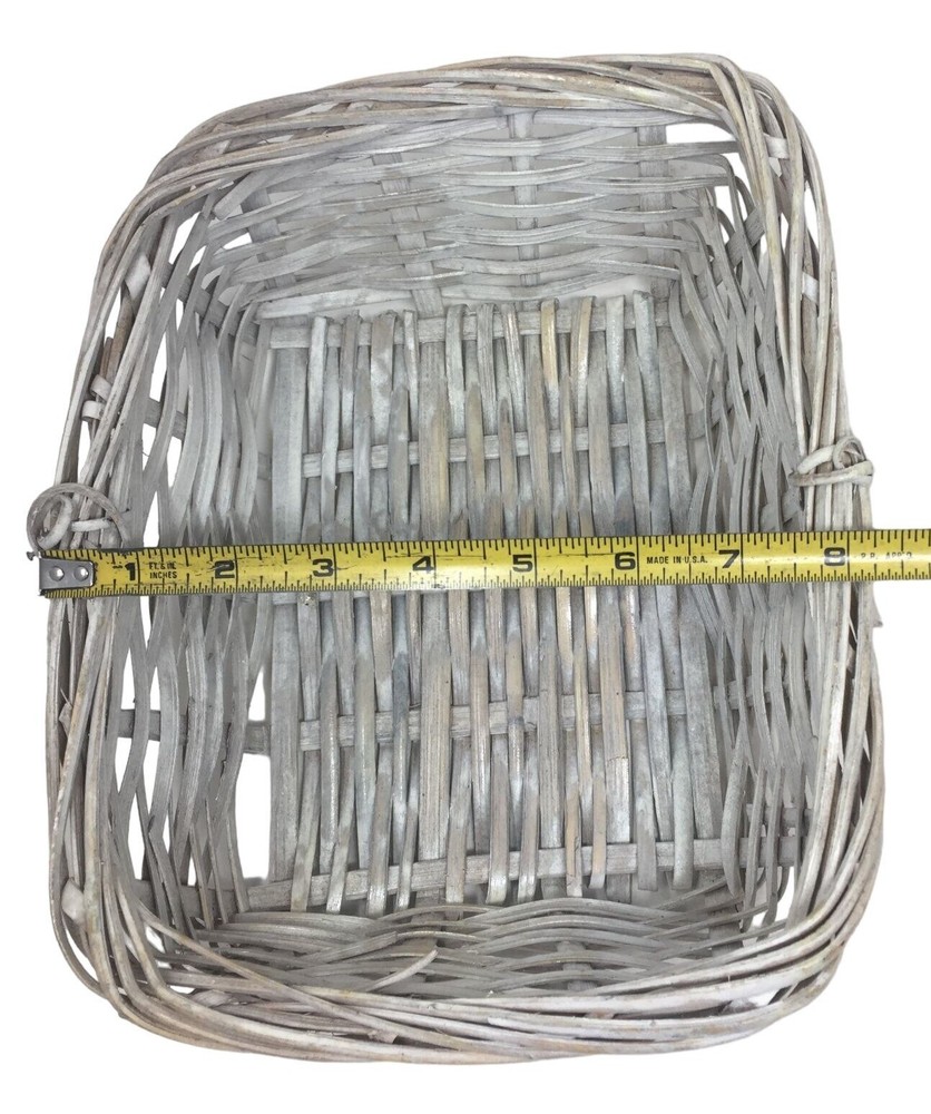 Rustic Distressed White Rectangular Basket - Approx. 10" long x 8" - woven wood
