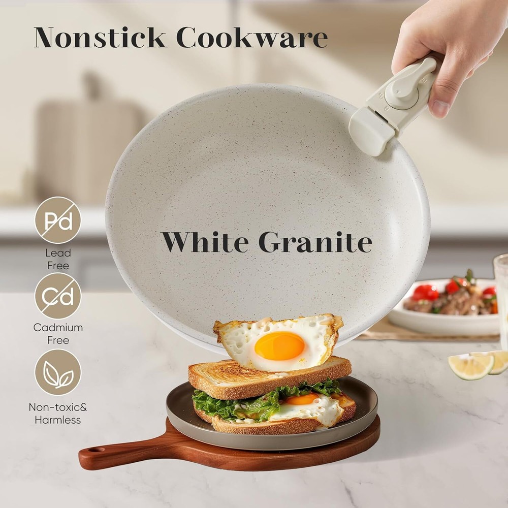Beige Kitchen Pot Pan Set 12 Pcs Nonstick Kitchen Detachable Handle Cookware Set