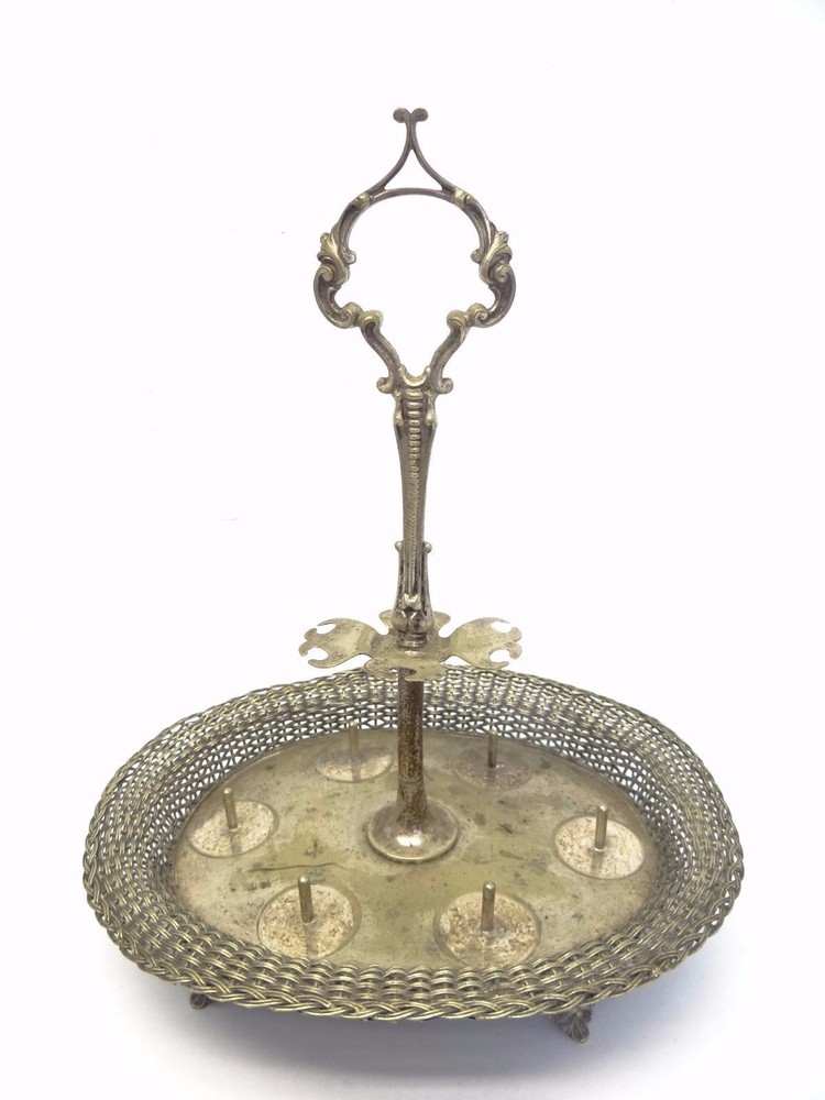 Vintage Used Silverplate Serving Caddy Tray Stand Basket Silver Plate Kitchen