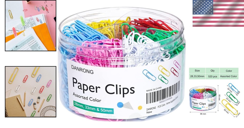 520 PCS Colored Paper Clips - 6 Colors and Reusable Box for Easy Access
